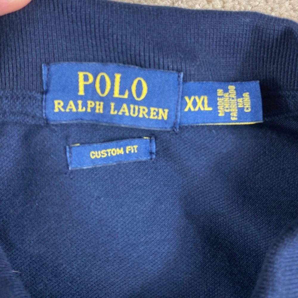 Polo Ralph Lauren Mens XXL Navy Blue Long Sleeve Custom Fit Polo Shirt Red Pony